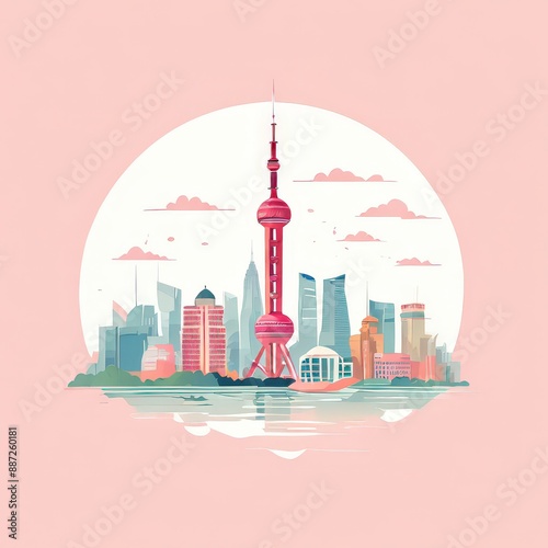 the ai generated image, Shanghai skyline, Panoramic view of shanghai