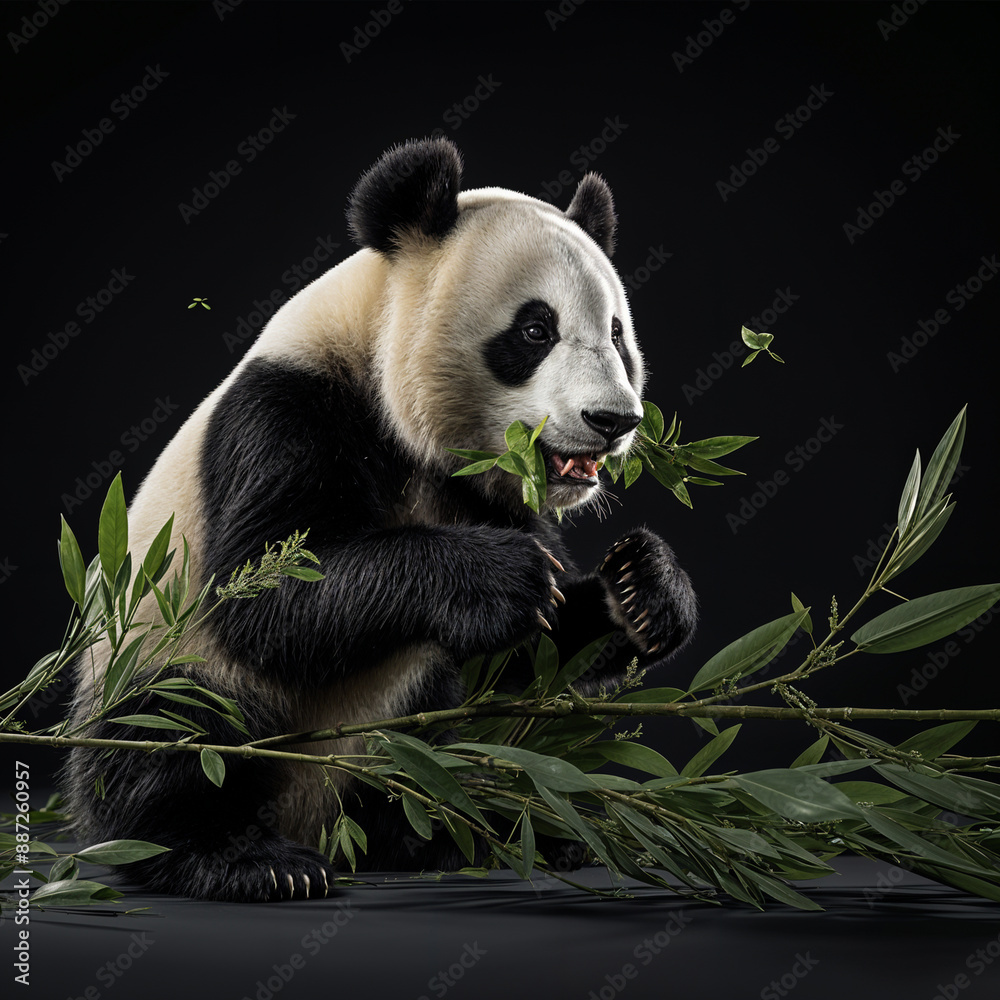 Fototapeta premium giant panda eating leaves
