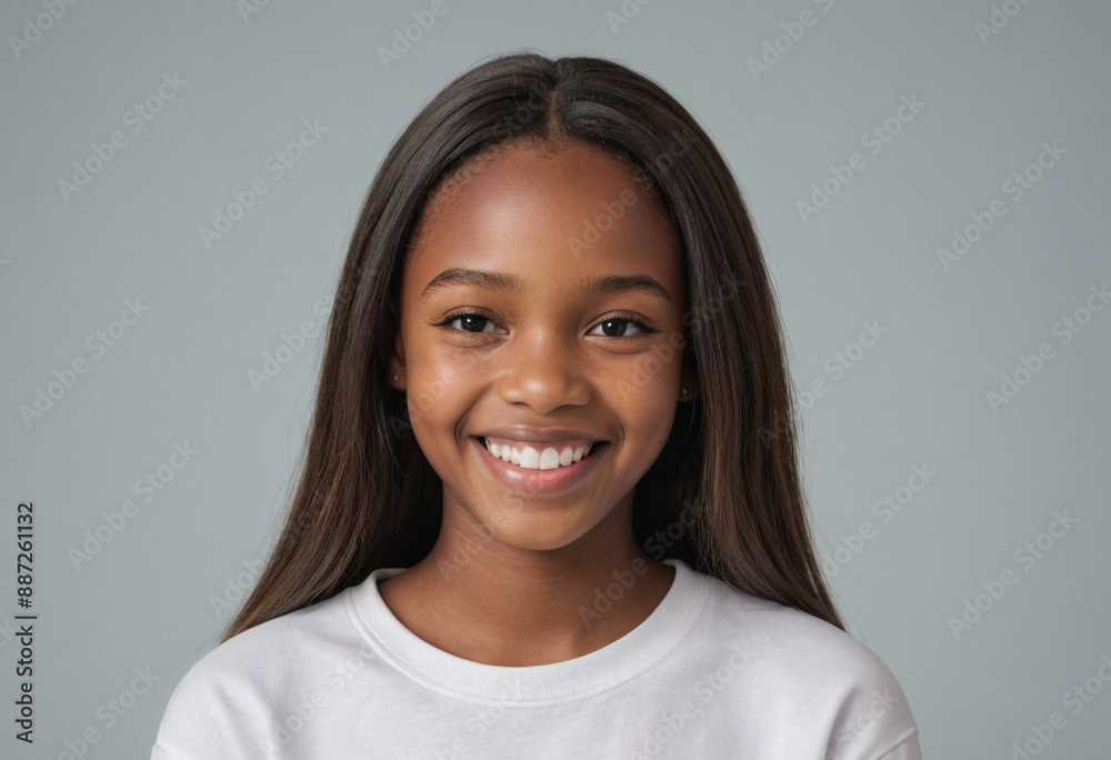 Portrait view of a regular happy smiling South Africa girl, ultra realistic, candid, social media, avatar image, plain solid background Portrait view of a regular happy smiling South Africa girl, ultra realistic, candid, social media, avatar image, plain solid background