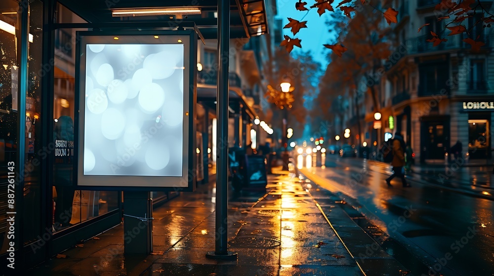 Blank white Mock up Media Advertisement at bus stop City street : Generative AI Blank white Mock up Media Advertisement at bus stop City street : Generative AI