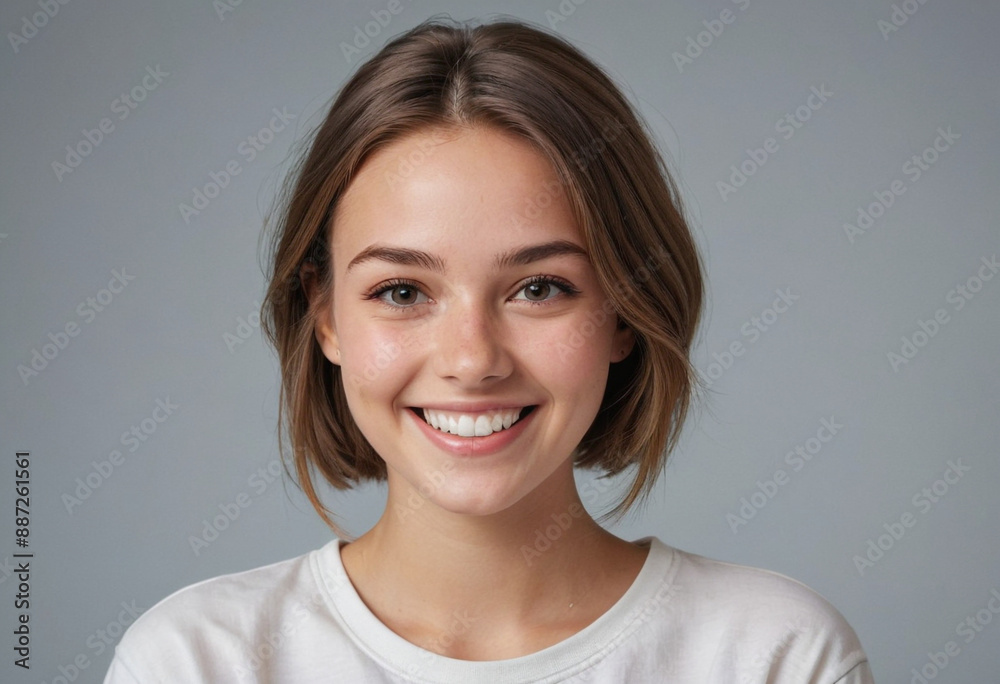Portrait view of a regular happy smiling Chad girl, ultra realistic, candid, social media, avatar image, plain solid background Portrait view of a regular happy smiling Chad girl, ultra realistic, candid, social media, avatar image, plain solid background