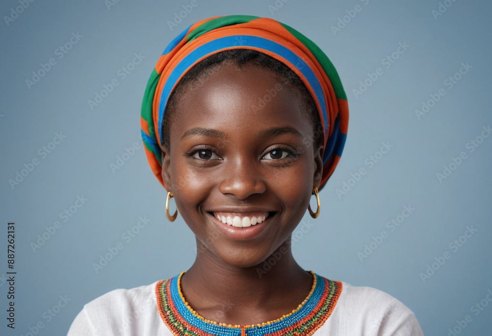 Portrait view of a regular happy smiling Gambia girl, ultra realistic, candid, social media, avatar image, plain solid background Portrait view of a regular happy smiling Gambia girl, ultra realistic, candid, social media, avatar image, plain solid background