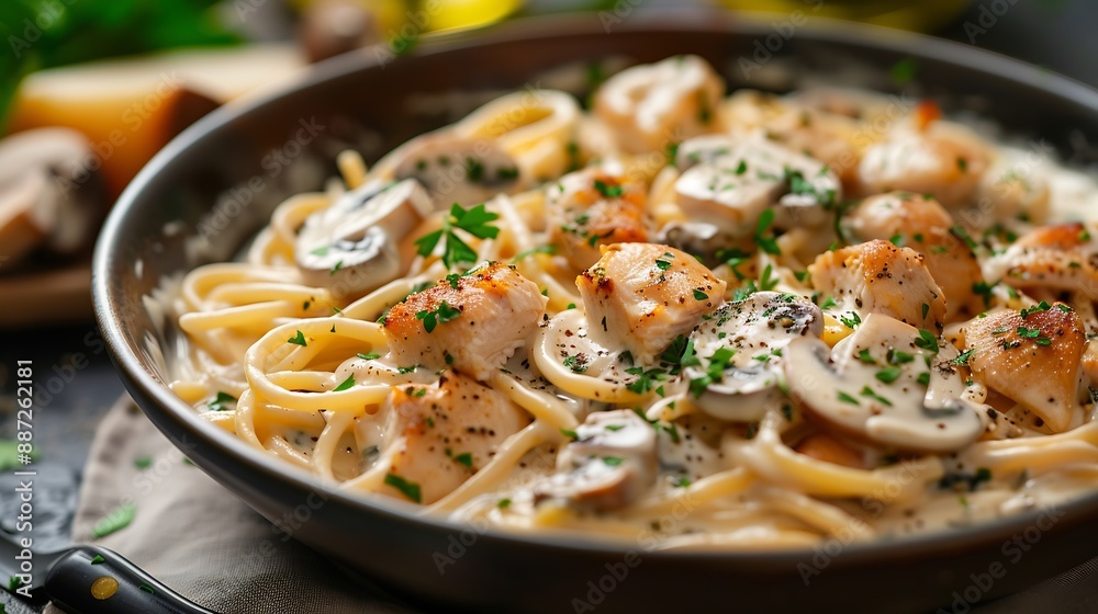 Gourmet cream sauce fetuchini with chicken and mushrooms : Generative AI Gourmet cream sauce fetuchini with chicken and mushrooms : Generative AI