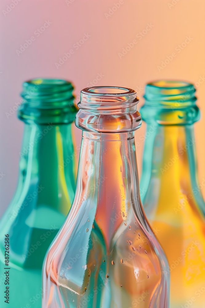 close-up minimalist photo of kitchen glass bottles with a rainbow effect close-up minimalist photo of kitchen glass bottles with a rainbow effect