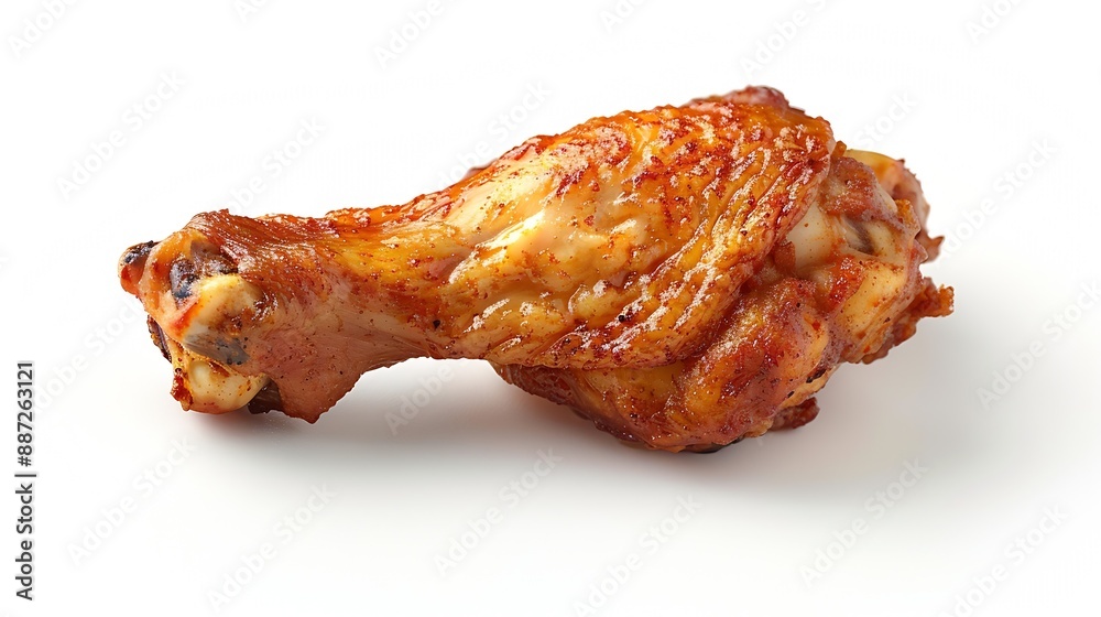 Single roasted chicken wing isolated on white background : Generative AI