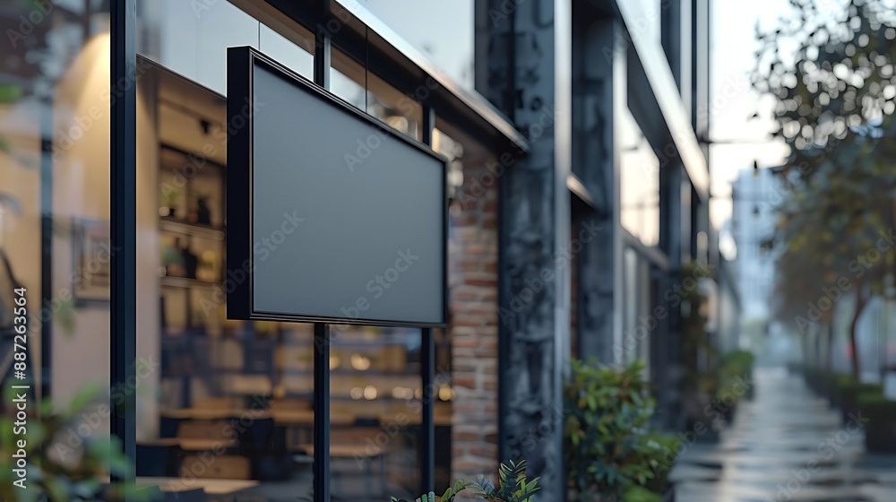 Mock up Signboard Black frame square shape Front Shop Sign Modern building : Generative AI Mock up Signboard Black frame square shape Front Shop Sign Modern building : Generative AI