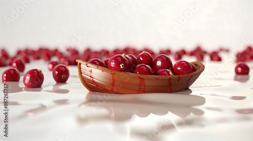 A 4D cartoon cranberry with a small boat floating  83 891 food, fruit, cherry, berry, red, bowl, fresh, healthy, ripe, sweet, cranberry, dessert, isolated, white, raw, freshness, juicy, cherries, orga photo