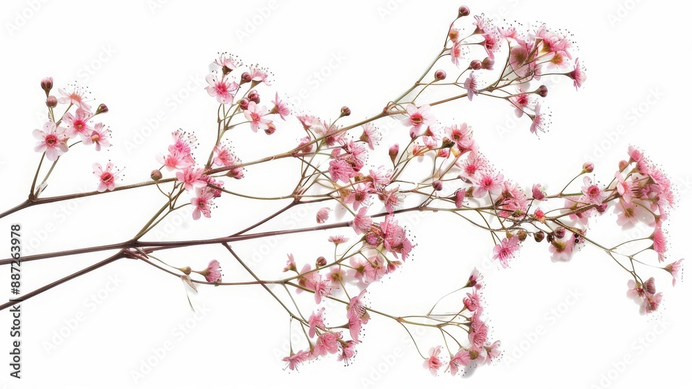 Fototapeta premium Pink flowers on a branch isolated on white background. Floral background.