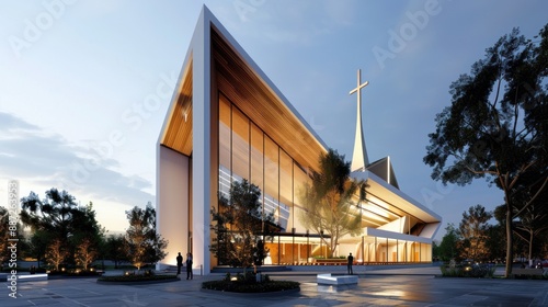 Modern Church Architecture with a Cross on Top