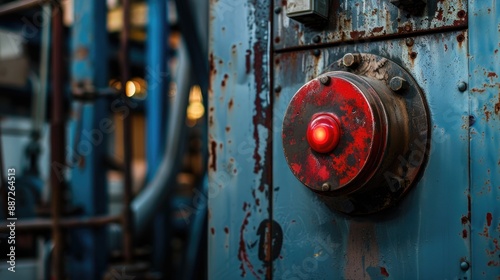 Emergency Stop Button on Industrial Machinery is Red © AkuAku