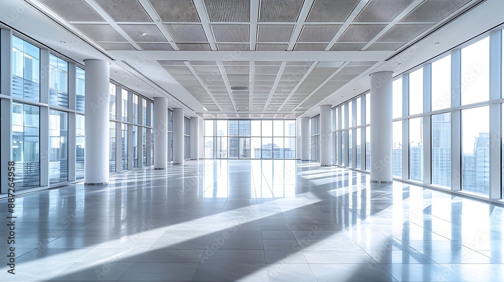 Interior of modern empty office buildingOpen ceiling design : Generative AI Interior of modern empty office buildingOpen ceiling design : Generative AI