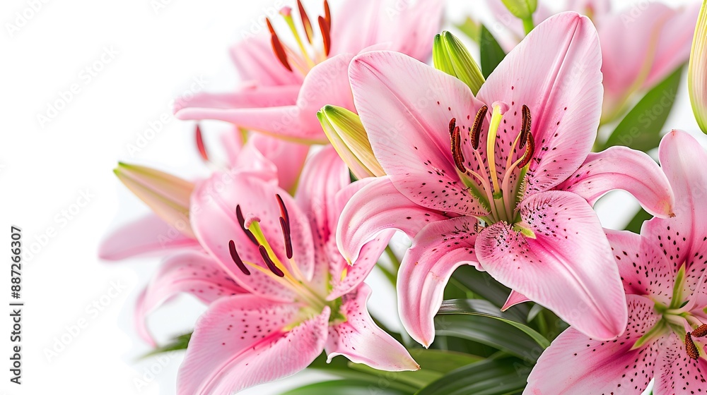 Fototapeta premium Pink lily flower bouquet isolated on white background for card and decoration : Generative AI