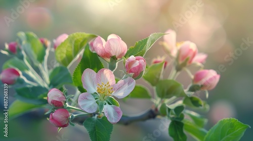 Apple flower buds in bloom signaling the arrival of spring The apple tree blossoms with the beauty of spring Banner : Generative AI