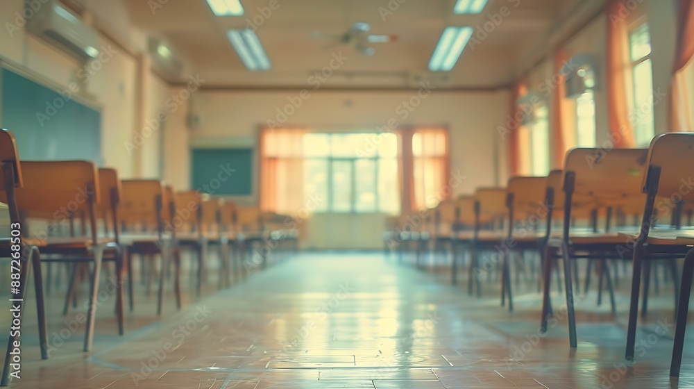 Blur image of empty classroom : Generative AI Blur image of empty classroom : Generative AI