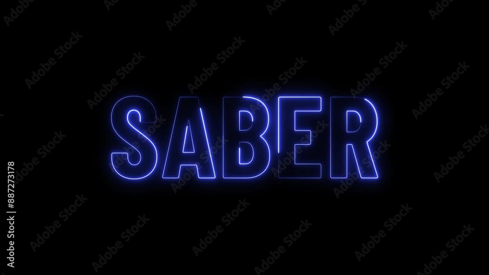 Neon saber text symbol black background. Abstract motion background saber text animation.