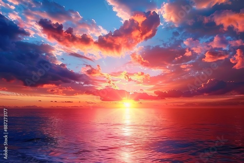 Beautiful sunset over the sea. Colorful sky with clouds.