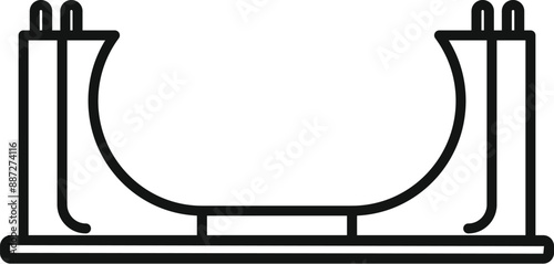 Minimalist line drawing of a skateboard ramp, perfect for conveying concepts of urban recreation and extreme sports