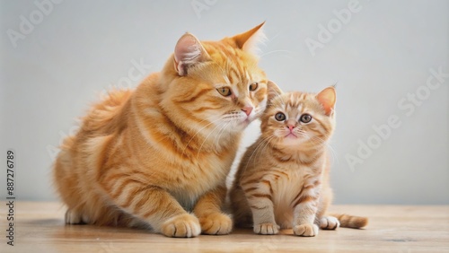 Chubby orange cat grooming its adorable orange kitten, cute, pet, feline, grooming, family