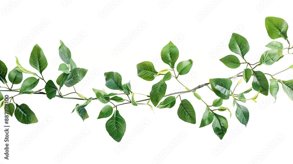 Twigs with green leaves in a floral waved garland isolated on white : Generative AI Twigs with green leaves in a floral waved garland isolated on white : Generative AI