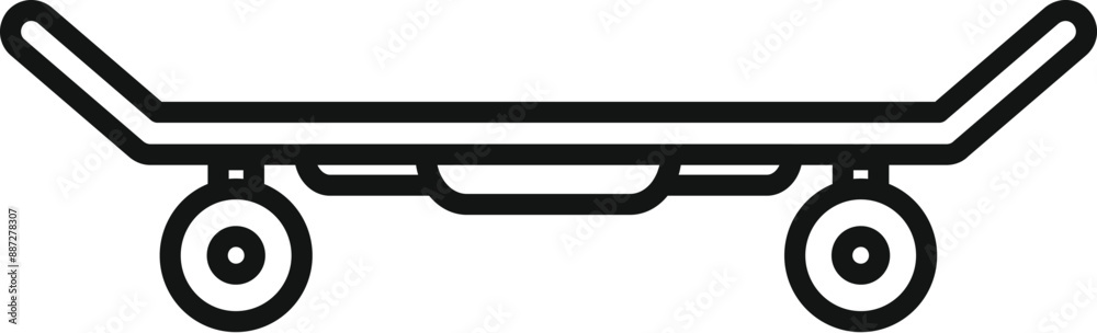 Simple black and white line drawing of a skateboard for use as an icon or illustration Simple black and white line drawing of a skateboard for use as an icon or illustration