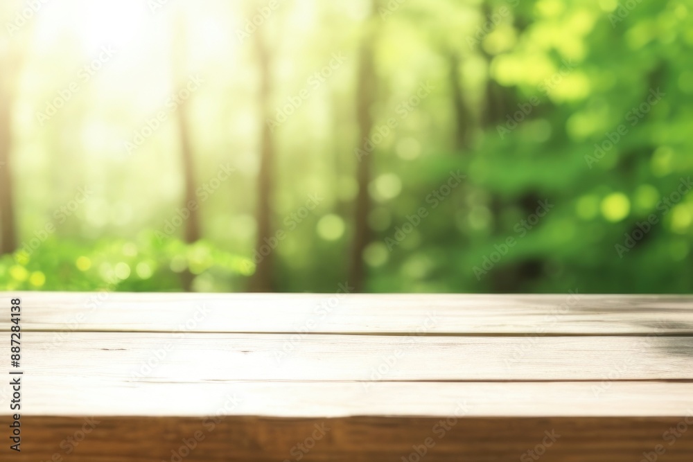 Empty wooden table top with a nature background Empty wooden table top with a nature background