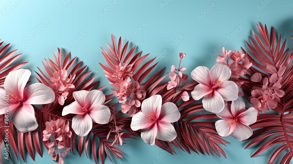 Obraz premium summer background with summer plant ornaments in bright colors for banners or posters