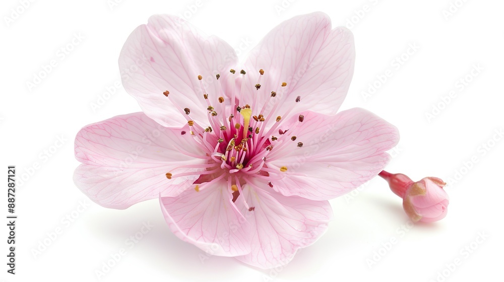 A single cherry blossom flower, isolated on a white background A single cherry blossom flower, isolated on a white background