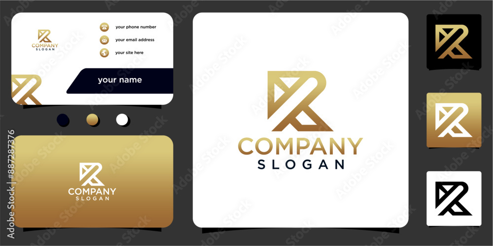 initial letter R abstract monogram with gold gradient color business card vector design logo initial letter R abstract monogram with gold gradient color business card vector design logo