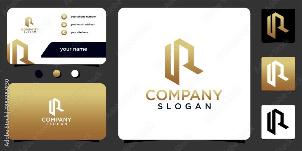 initial letter R abstract monogram with gold gradient color business card vector design logo initial letter R abstract monogram with gold gradient color business card vector design logo