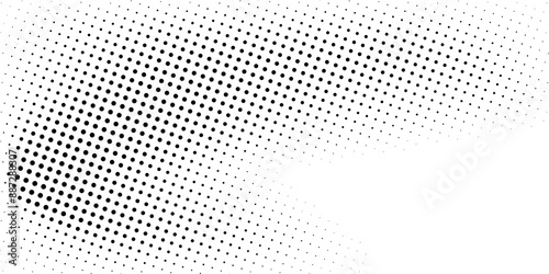 Grunge halftone gradient background. Faded grit noise texture. White and black sand wallpaper. Retro pixelated backdrop. Anime or manga style comic overlay. Vector graphic design textured modern