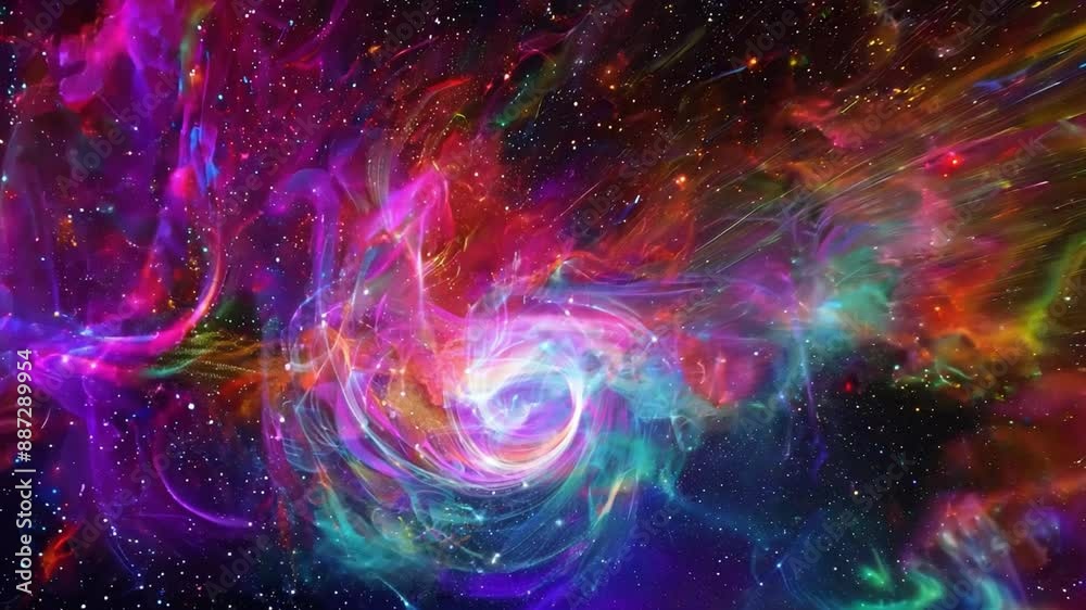 A swirling nebula in space with vibrant colors and a starry background. A swirling nebula in space with vibrant colors and a starry background.