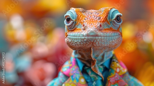 Colorful Lizard in Business Attire: Vibrant Reptile Dressed as a Professional