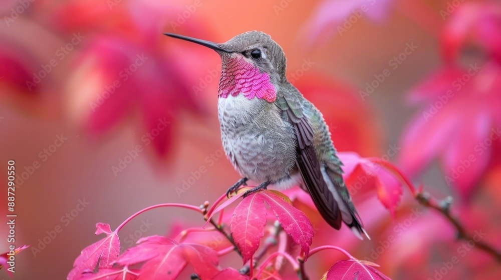 Obraz premium Anna's Hummingbird on Japanese Maple Branch in Benicia, CA