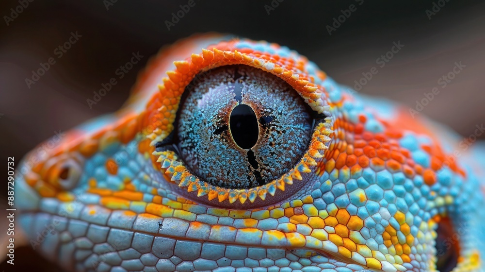 Naklejka premium Colorful Lizard Eye with a Unique Hole Pattern