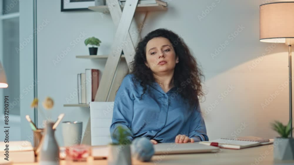 Exhausted businesswoman resting desk in evening office. Closeup employee fatigue Exhausted businesswoman resting desk in evening office. Closeup employee fatigue