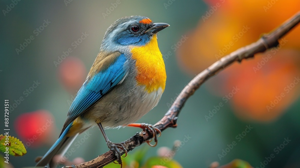 Vibrant Songbird Resting on Tree Branch Vibrant Songbird Resting on Tree Branch