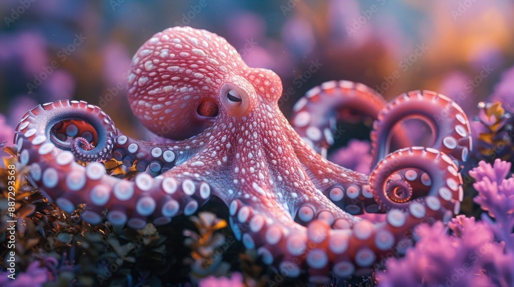 Obraz premium Colorful Underwater World with Octopus and Corals - AI Generated Image