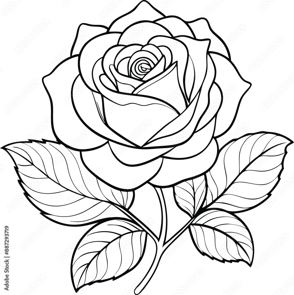 Rose flower line art icon vector illustration