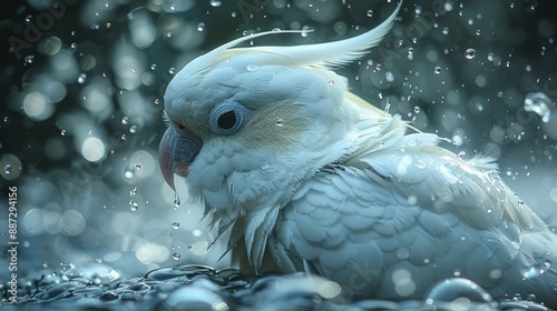 White Parrot in Digital Manipulation: Artfully Enhanced Avian Imagery photo