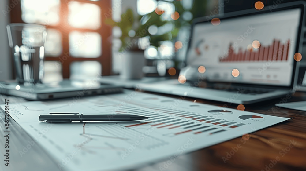 Financial Analysis with Charts and Laptop Financial Analysis with Charts and Laptop