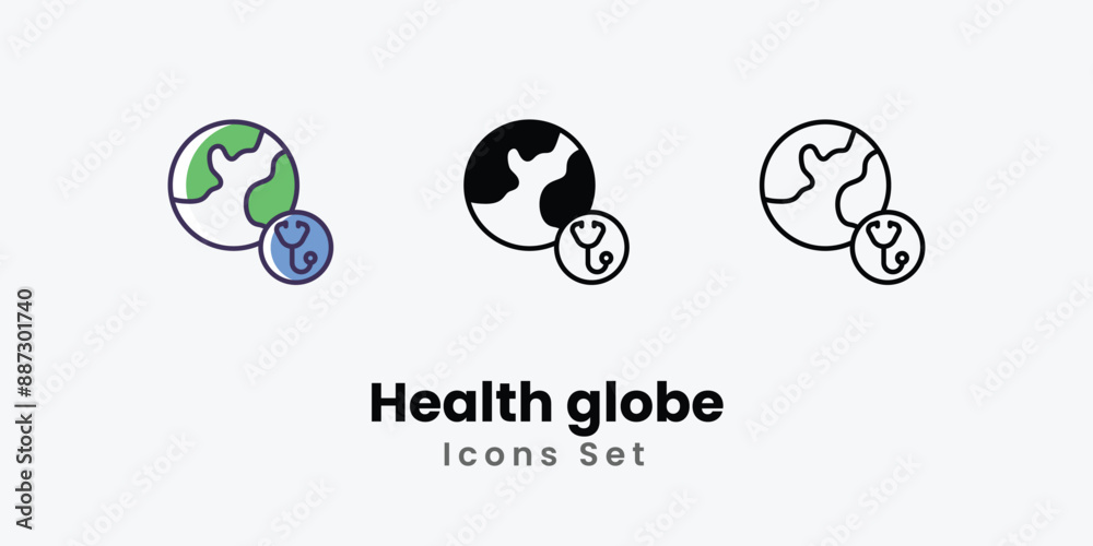 Health globe Icons thin line and glyph vector icon stock illustration