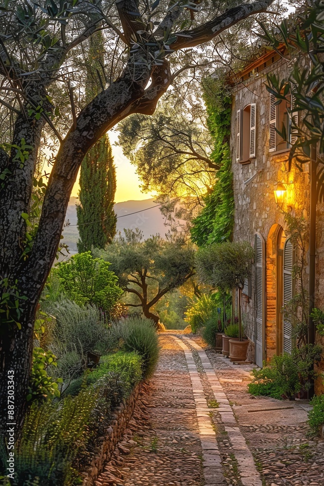A beautiful stone house with a cobblestone path leading up to it. The house is surrounded by trees and flowers, and the sun is shining brightly. The scene is peaceful and relaxing. A beautiful stone house with a cobblestone path leading up to it. The house is surrounded by trees and flowers, and the sun is shining brightly. The scene is peaceful and relaxing.