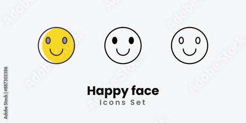 Happy face Icons thin line and glyph vector icon stock illustration