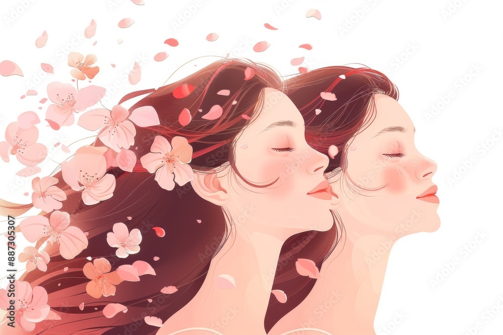 Double Exposure of Women with Flower Petals and Abstract Elements Double Exposure of Women with Flower Petals and Abstract Elements