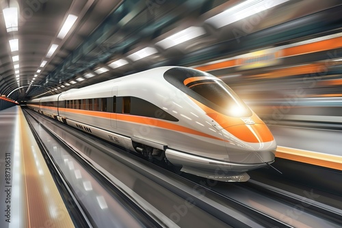 A train is speeding through a tunnel