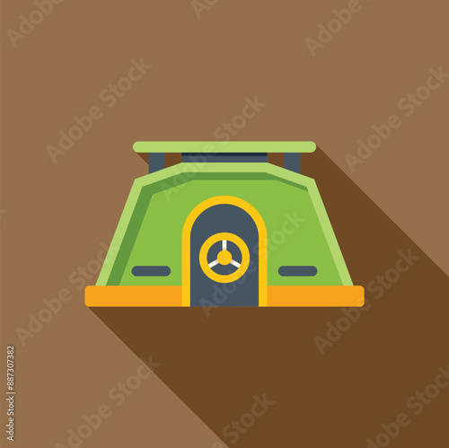 Illustration of a green bunker providing protection during wartime with a long shadow on a brown background
