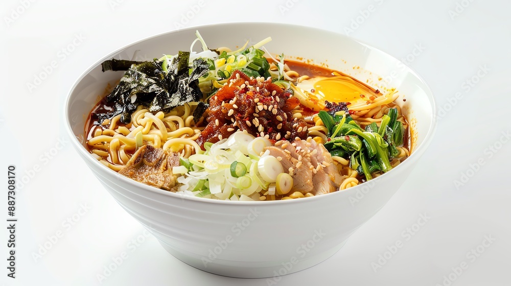 A delicious bowl of ramen, with all the traditional toppings. The perfect comfort food for a cold winter day.