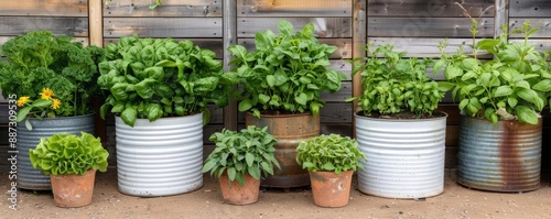 Garden made from repurposed containers and objects, urban gardening, sustainable living