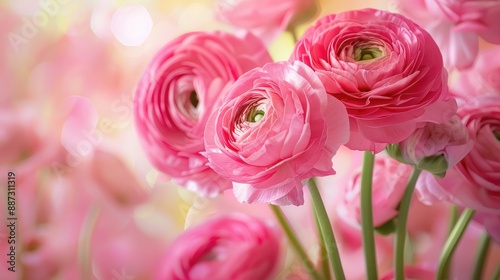 Spring background with pink ranunculus