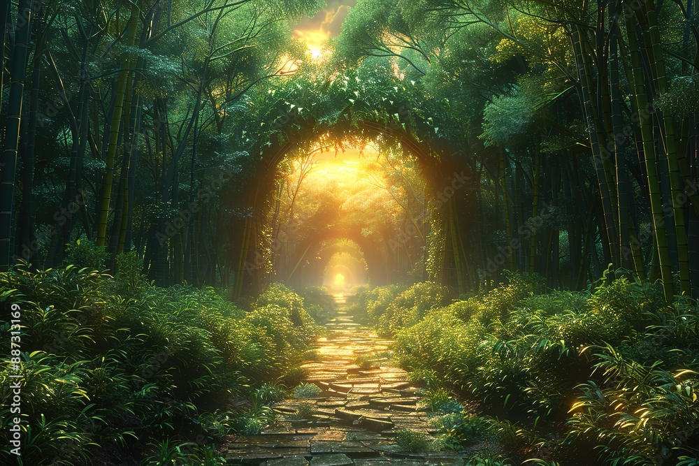 Fototapeta premium A forest path with a large archway in the middle